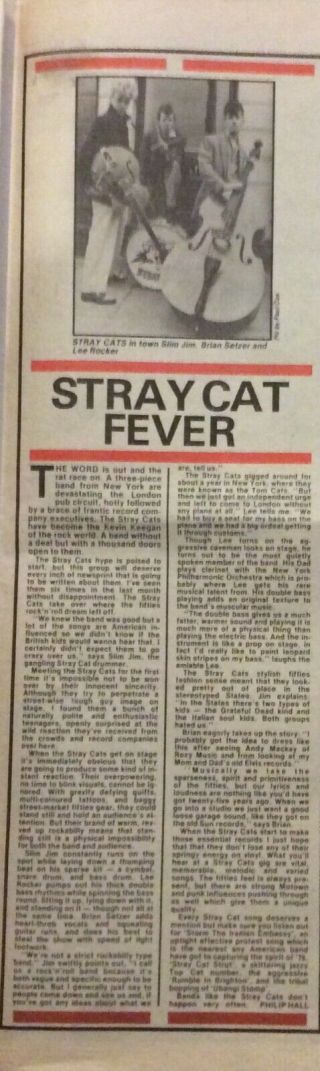 Stray Cats - Rare Early Article - Melody Maker - 1980
