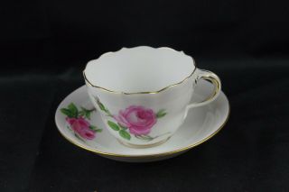 Meissen Crossed Swords Double Gold Pink Rose Cup And Saucer