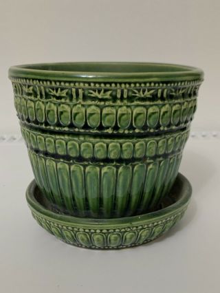 Vintage Green Mccoy Beaded Planter Pots 6 "