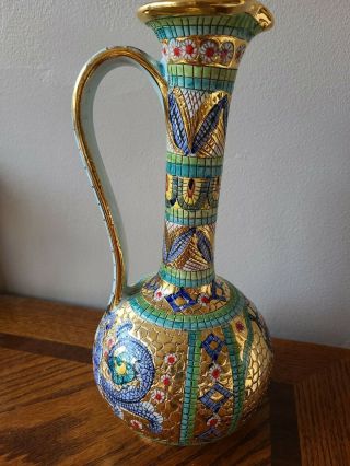 Vintage Gialletti G.  P.  Deruta Italy,  Mosaic 10” Italian Vase 3