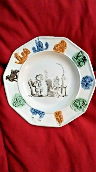 Pearlware Prattware Plate W/embossed Figures " How Dim The Candle Is "