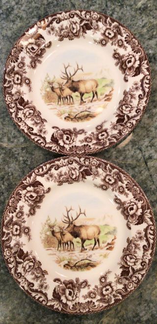 Spode Woodland Elk Winter Scenes Dinner Plates Set Of 2