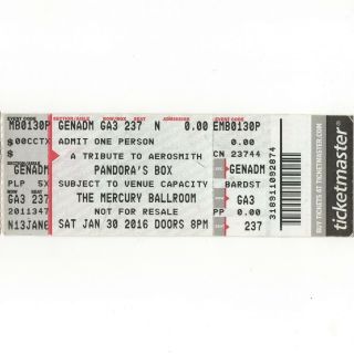 Aerosmith Tribute Concert Ticket Stub Louisville Ky 1/30/16 Pandora 