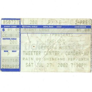 The Who & Robert Plant Concert Ticket Stub Camden Nj 7/27/02 Led Zeppelin Rare