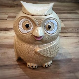 Vintage Mccoy 204 Owl Cookie Jar With Lid Beige Ceramic Made In Usa 10 " Tall