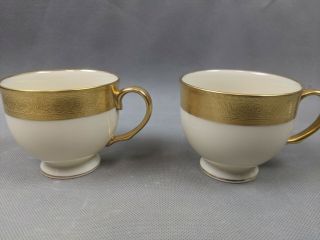 2 Lenox China Westchester Footed Cups 24k Gold Rim Tea Cups 2.  75 " Tall X 3.  25 " W