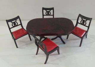 Vintage Plastic Ideal Dollhouse Furniture Dining Room Table & 4 Chairs 1980