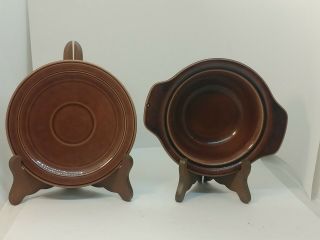 Vintage Early California Vernon Kilns Vernonware Brown 6 Plates & 2 Tabbed Bowls
