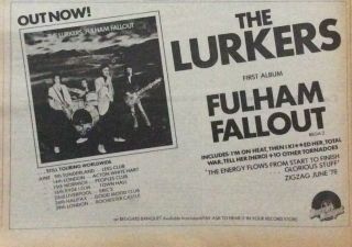 The Lurkers - Vintage Press Poster Advert - Fulham Fallout - 1978