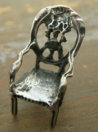 Antique Style English Hallmarked Sterling Silver Chair - Dolls House Miniature