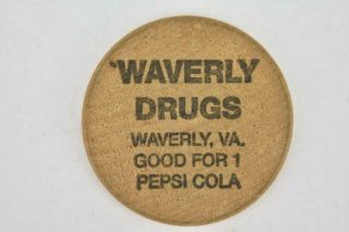 Vintage Wooden Nickle Waverly Drugs Waverly Va Good For1 Pepsi Cola