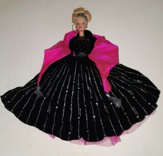 1998 Happy Holidays Pink And Black Evening Gown Barbie Doll Loose