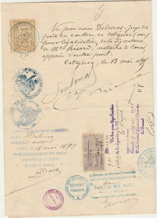 TURKEY Rare Ottoman consular Revenues Pair 20 p.  & 10 p.  Tied Document 1895 3