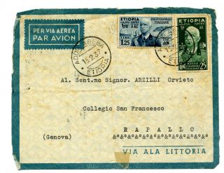 Italian Colonies (ethiopia) 1937 Cover Front With 25c And 1l25c Stamps To Italy