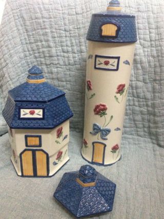 Lenox Poppies On Blue Silo And Barnyard Canisters,  Plus Extra Lid