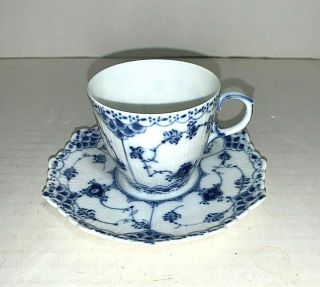 Vintage Royal Copenhagen Blue Full Lace Demitasse Cup Saucer 1038 1st Quality