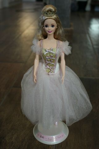 Vtg 1997 Sugar Plum Fairy Nutcracker Ballet Barbie Stand Crown Toe Shoes Gown