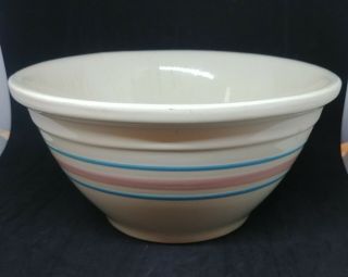 Vintage Mccoy Pottery 10 " Mixing Bowl Pink And Blue Stripe