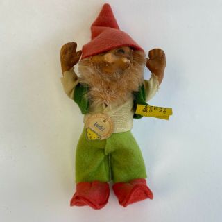 Steiff Lucki Dwarf Elf Gnome Doll 5” Id Chest Tag 1960s Vintage Toy