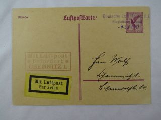 Luftpostkarte Germany Deutschland Deutsche Luft Hansa Chemnitz 1927