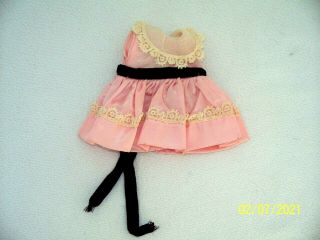 Vtg Vogue Ginny Pink Chiffon Dress W/ Black Velvet Sash & Ecru Organdy Collar