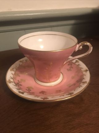 Aynsley Corset Shape Tea Cup And Saucer Pink With Gold Trim