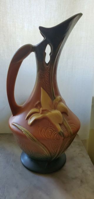 Vintage Roseville Pottery Brown Gold Yellow Zephyr Lily 23 - 10 Ewer Vase