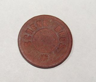 Vintage A.  E.  Schmidt Co Schenk Bros 2 - 1/2 Cents St.  Louis Fiber Trade Token Coin