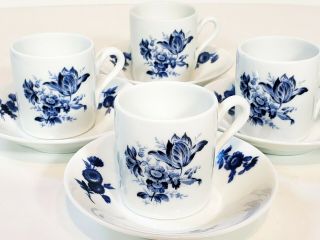 Richard Ginori Italy Demitasse Cups & Saucers Blue & White Set Of 4 Floral