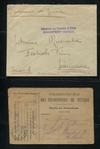 Wwi - 6 Prisoners Of War Pow Covers,  Switzerland And France