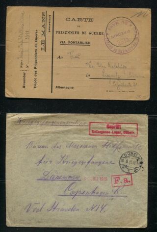 Wwi Prisoners Of War Pow - 6 Covers / Postal Cards Censored Mostly German