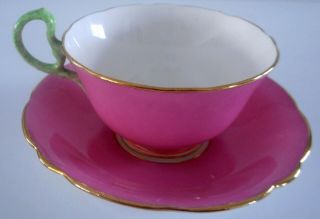 Vintage Aynsley Bone China Hot Pink Tea Cup Saucer Gold Trim FLORAL England 3
