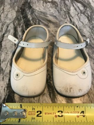 Vintage 1950 1960 Big Baby Doll White Mary Jane Buckle Shoes 4 " Foot Playpal 30 "