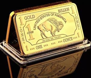 1 Oz One Troy Ounce American Buffalo Bullion Bar Gold Plated Bar Gift Items Us