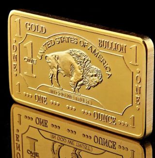 1 Oz One troy Ounce American Buffalo Bullion Bar Gold Plated Bar Gift Items US 2