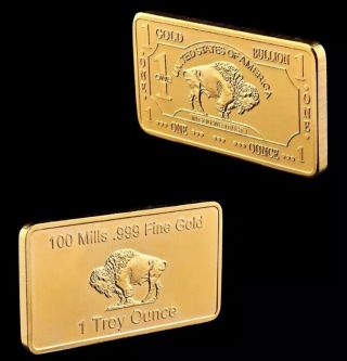 1 Oz One troy Ounce American Buffalo Bullion Bar Gold Plated Bar Gift Items US 3