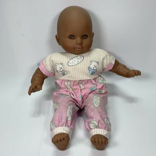 Vintage Famosa Baby Bear Doll Moving Eyes 16” African American Doll A - 7 - 1993