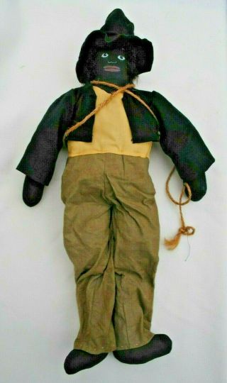 Vintage Primitive Black Folk Art Cloth Rag Doll - Hand Made - 1930 