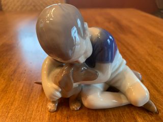 Vintage Bing & Grondahl B&g Porcelain Figurine Boy W/ Dachshund Puppy Dog 1951