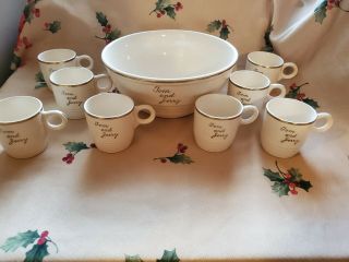 Vintage 9 - Pc Tom And Jerry Punch Bowl Set Universal Cambridge Cream Gold Pottery