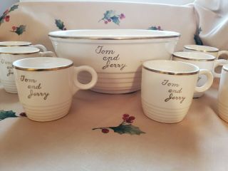 VINTAGE 9 - Pc Tom and Jerry Punch Bowl Set Universal Cambridge Cream Gold Pottery 2