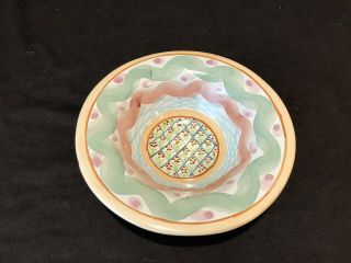 Mackenzie Childs Heather Rimmed Cereal Bowl 8 1/2 " Diameter Hand Painted