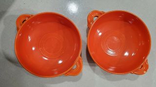 Two Vintage Fiesta Radioactive Red Handled Cream Soup Bowls