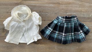 Vintage Terri Lee - Pleated Blouse & Black Plaid Wool Skirt Both Tagged