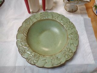 Vintage Rare Frankoma Pottery Prairie Green Flower Bowl