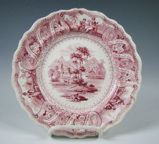 Staffordshire Red Transferware Plate Moral Maxims Antique Circa 1835