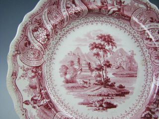 Staffordshire Red Transferware Plate Moral Maxims Antique Circa 1835 2