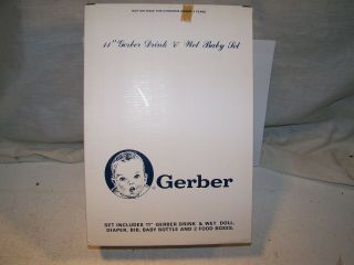 18.  Vintage Gerber 11 " Baby,  Drinks,  Wets,  Diper,  Bib,  Food Boxes 1989