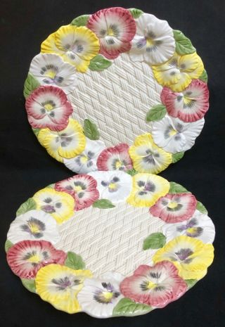 2 Vintage Fitz & Floyd Pansy Parade 12 " Service Plates/chargers/platters -