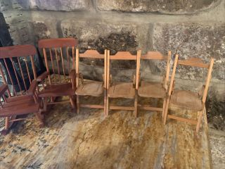 Vintage Wooden Folding Doll Chairs For 8 Inch Ginny Type